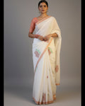 Pure Linen Jamdani Saree handwoven with blouse –  Light weight easy to drape. Comfortable all day .