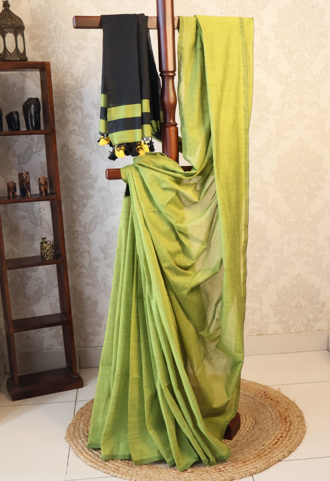Formal Sarees with blouse & blend of fabric is 70% cotton, 30% acrylic. Lightweight Maheshwari and comfortable, easy to drape .Comfortable all day .
