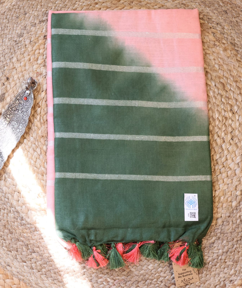 Pure Linen  Saree with blouse – Elegant, Professional & Handwoven Light weight easy to drape. Comfortable all day .