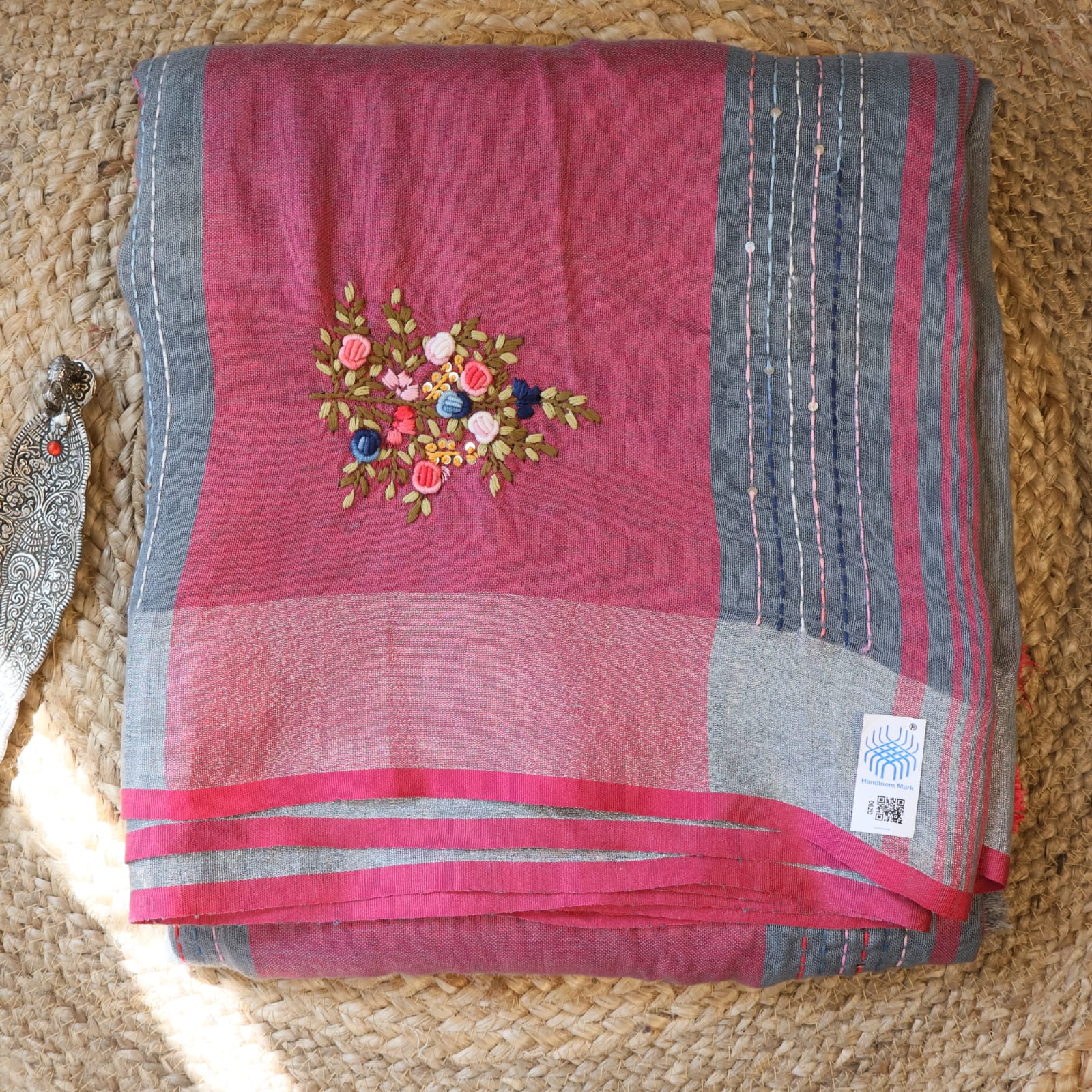 Pure Linen  Saree with blouse – Elegant, Professional & Handwoven. Light weight easy to drape. Comfortable all day .