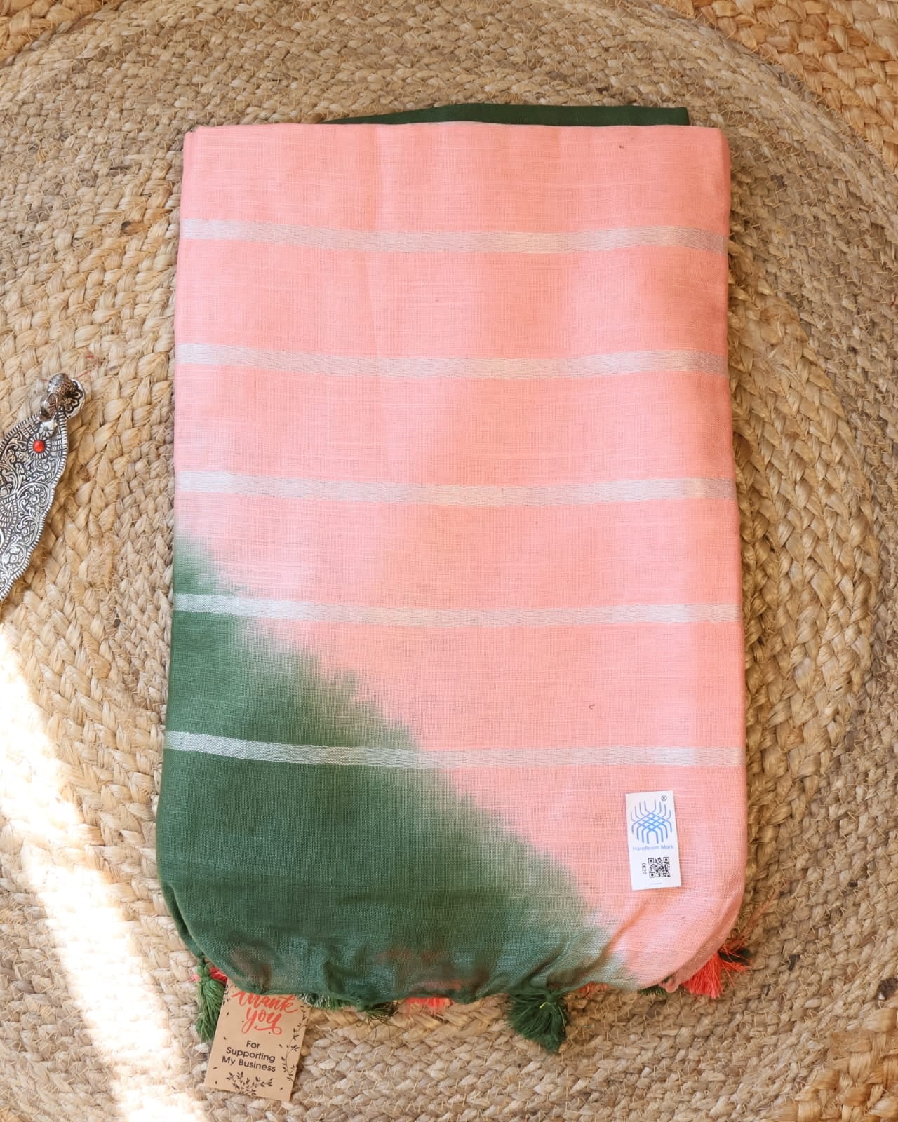 Pure Linen  Saree with blouse – Elegant, Professional & Handwoven Light weight easy to drape. Comfortable all day .