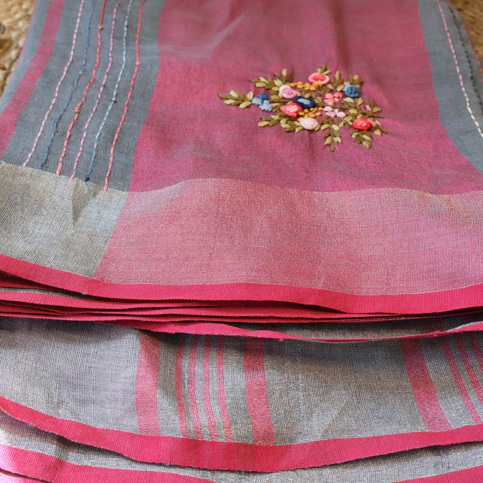 Pure Linen  Saree with blouse – Elegant, Professional & Handwoven. Light weight easy to drape. Comfortable all day .