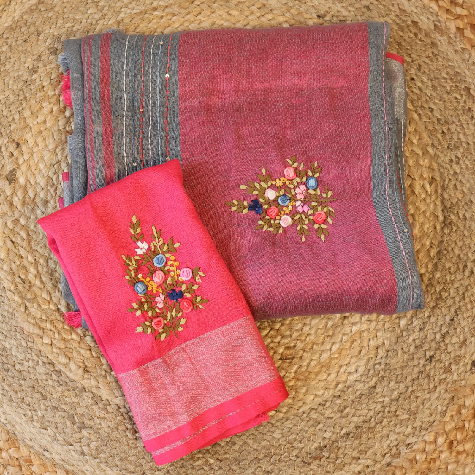 Pure Linen  Saree with blouse – Elegant, Professional & Handwoven. Light weight easy to drape. Comfortable all day .