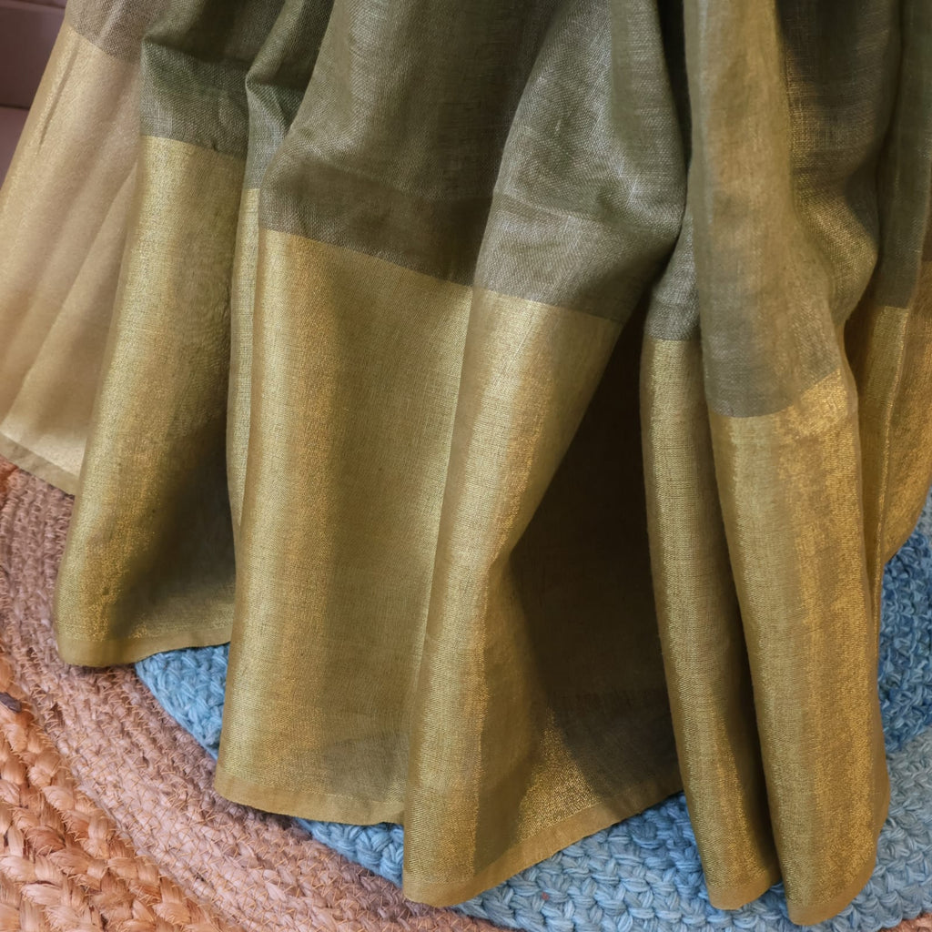 Pure Linen  Saree with blouse – Elegant, Professional & Handwoven. Light weight easy to drape. Comfortable all day .
