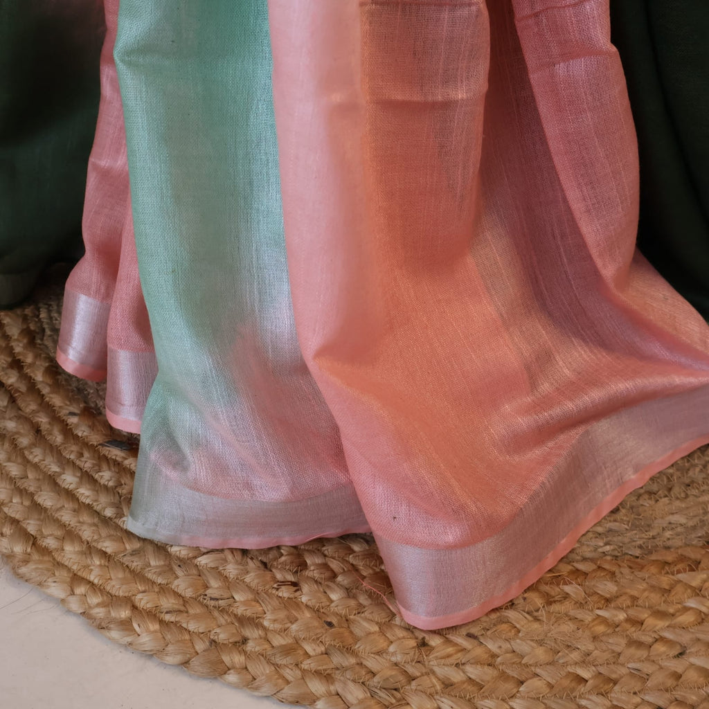 Pure Linen  Saree with blouse – Elegant, Professional & Handwoven Light weight easy to drape. Comfortable all day .