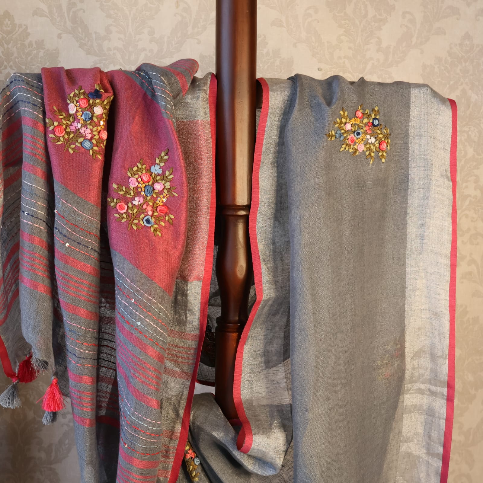 Pure Linen  Saree with blouse – Elegant, Professional & Handwoven. Light weight easy to drape. Comfortable all day .