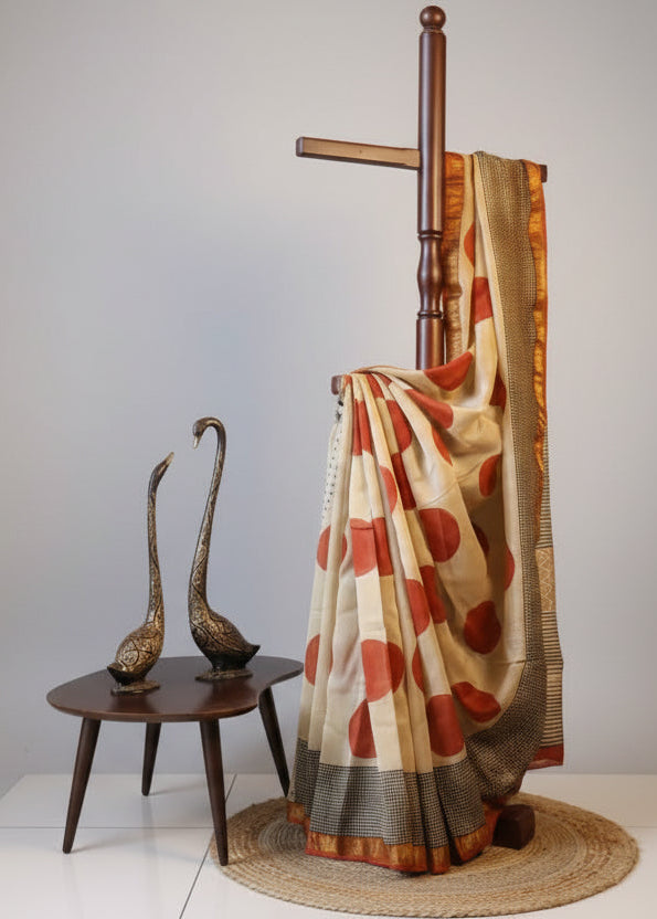 Maheshwari Handloom Silk Saree with blouse – 100% Pure Silk.  Light weight easy to drape. Comfortable all day .