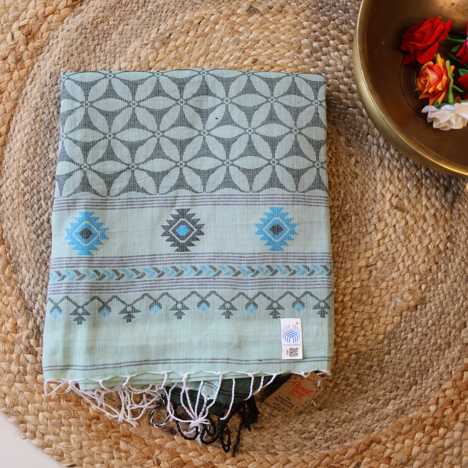 Pure Khadi Jamdani cotton Saree with blouse – Elegant, Professional & Handwoven, Light weight easy to drape. Comfortable all day .