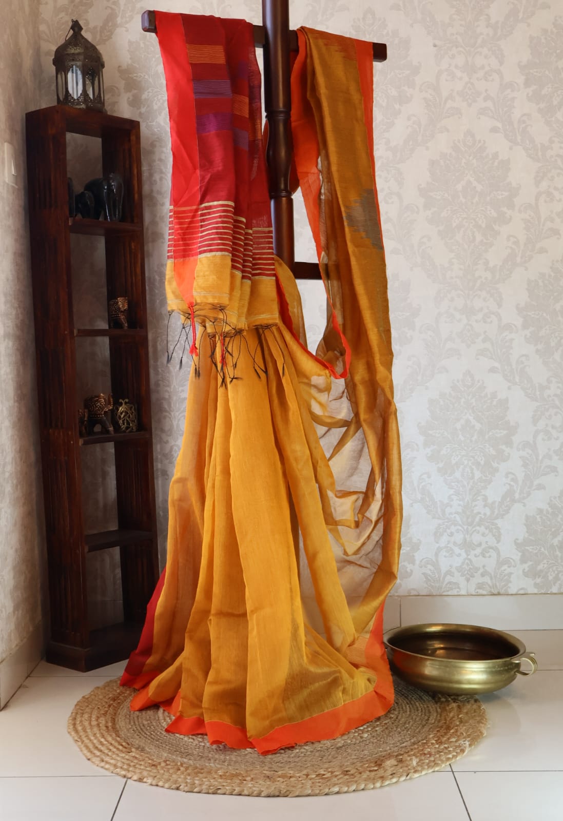 Handloom Cotton silk Temple weaving saree with blouse. Lightweight, comfortable all day. Easy to drape.