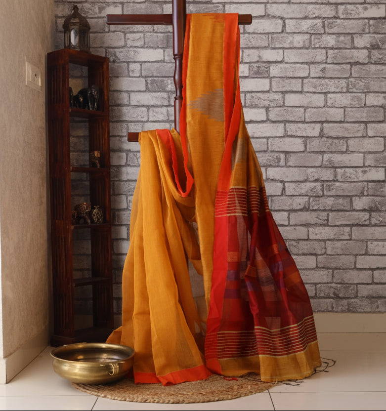 Handloom Cotton silk Temple weaving saree with blouse. Lightweight, comfortable all day. Easy to drape.
