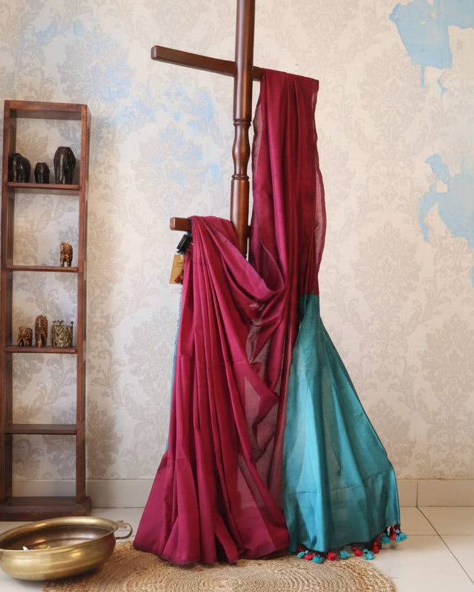 Formal Sarees with blouse & blend of fabric is 70% cotton, 30% acrylic. Light weight easy to drape. Comfortable all day .