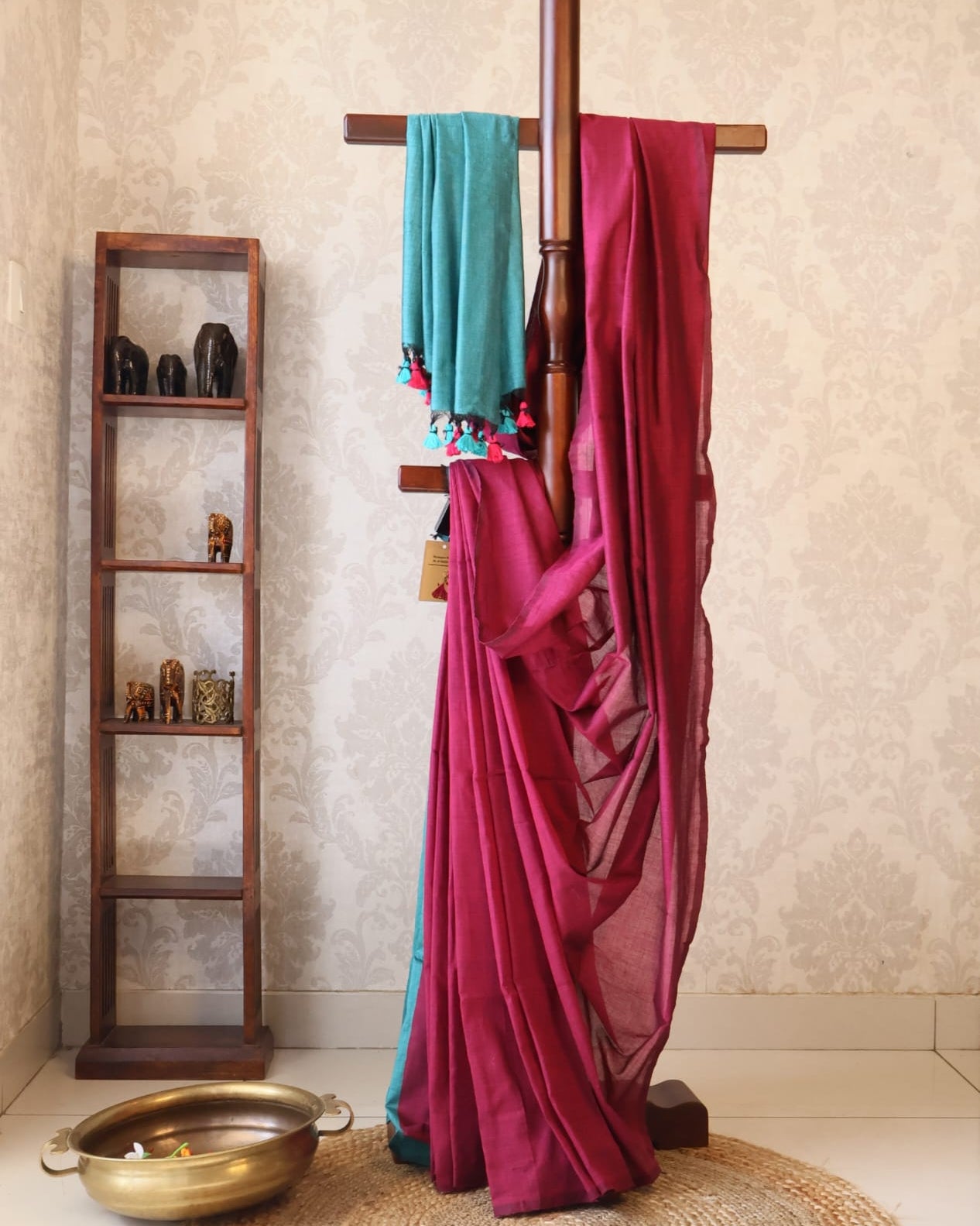 Formal Sarees with blouse & blend of fabric is 70% cotton, 30% acrylic. Light weight easy to drape. Comfortable all day .