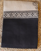 Off White with Charcoal boarder Saree with blouse - 100% Pure Maheshwari Handloom Silk