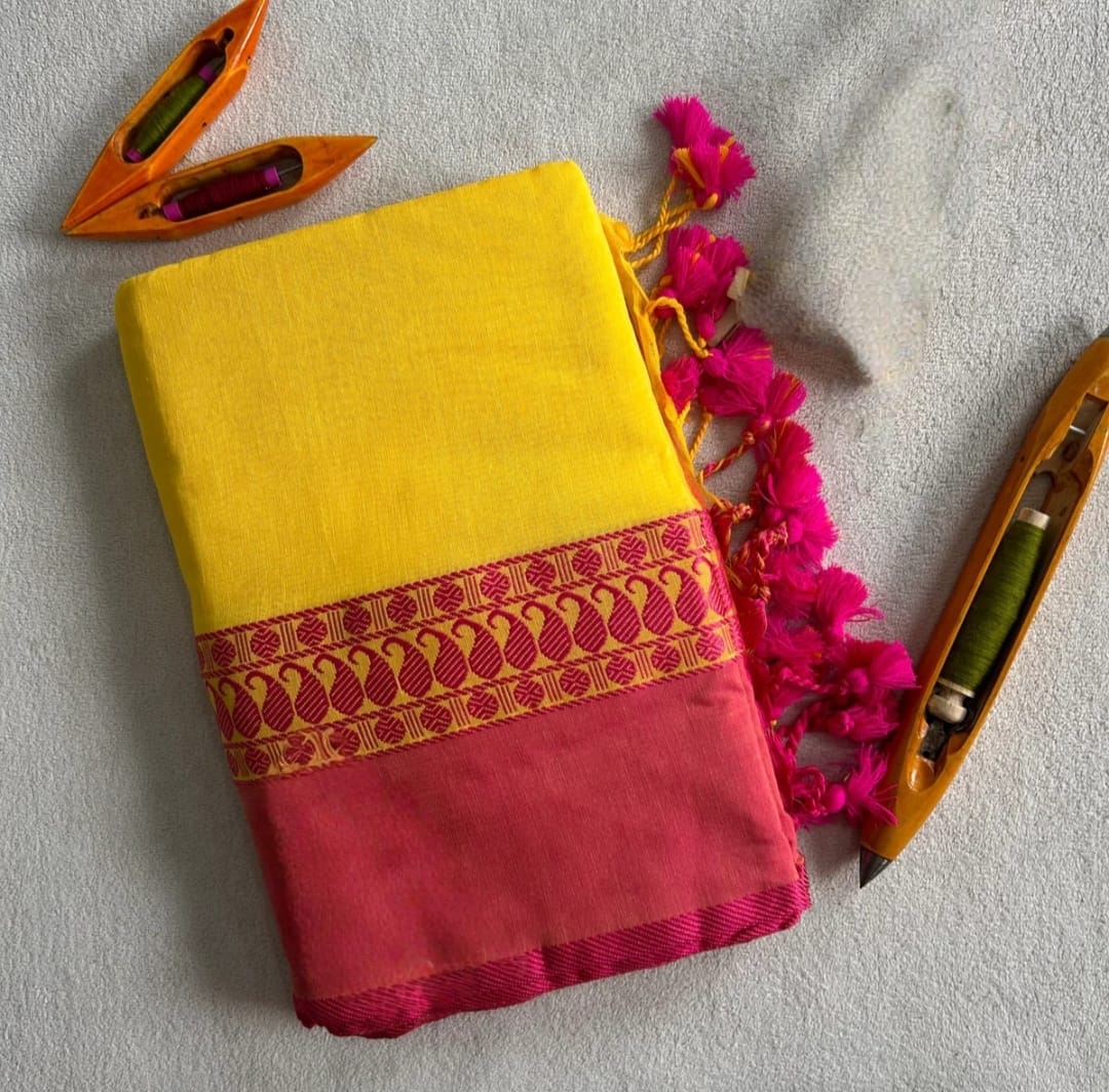 Pure Dhaniakhali Khadi Cotton Saree  with blouse – Elegant, professional & handwoven, light weight easy to drape. Comfortable all day.