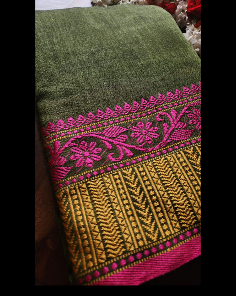 Pure Dhaniakhali Khadi Cotton Saree  with blouse – Elegant, professional & handwoven, light weight easy to drape. Comfortable all day.