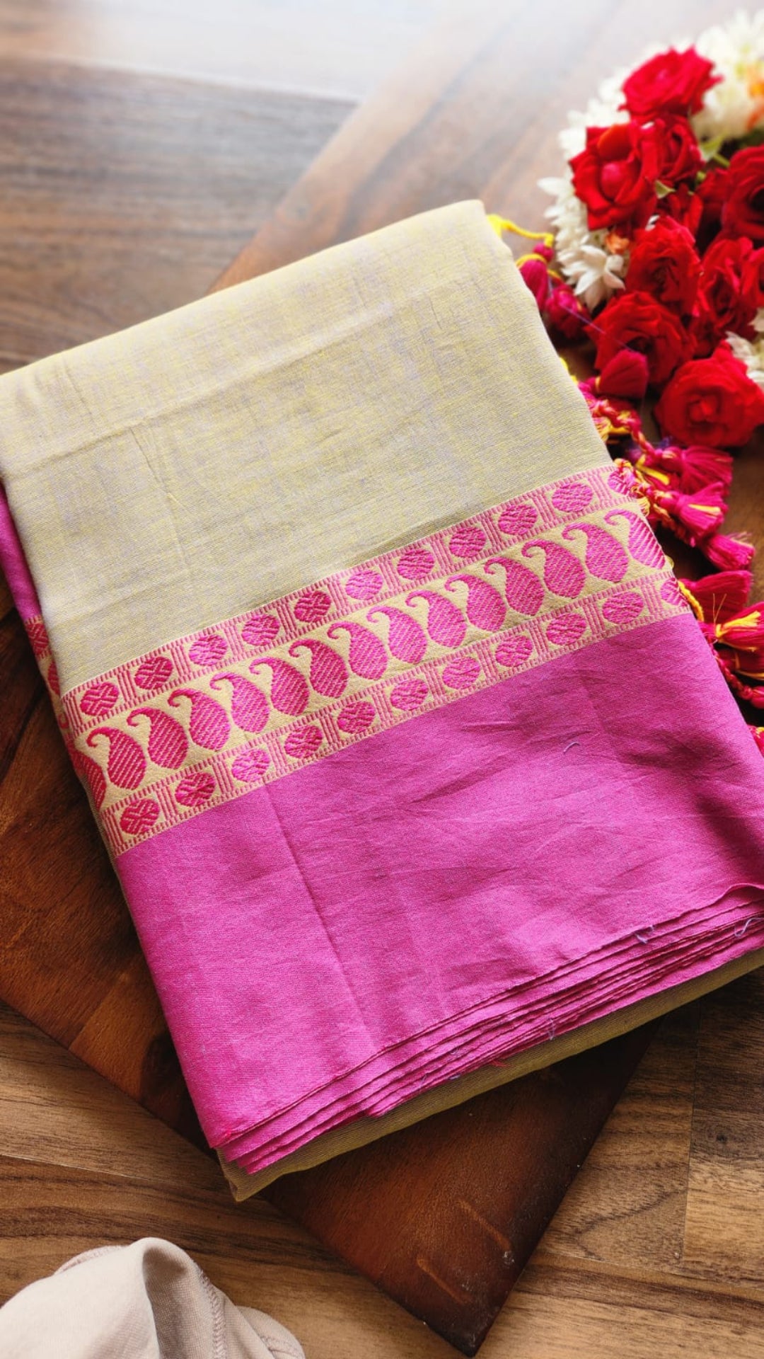 Pure Dhaniakhali Khadi Cotton Saree  with blouse – Elegant, professional & handwoven, light weight easy to drape. Comfortable all day.
