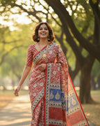 Mulmul pure cotton Sarees block print with blouse. Lightweight, easy to drape . Comfortable all day .