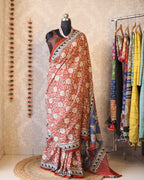 Mulmul pure cotton Sarees block print with blouse. Lightweight, easy to drape . Comfortable all day .