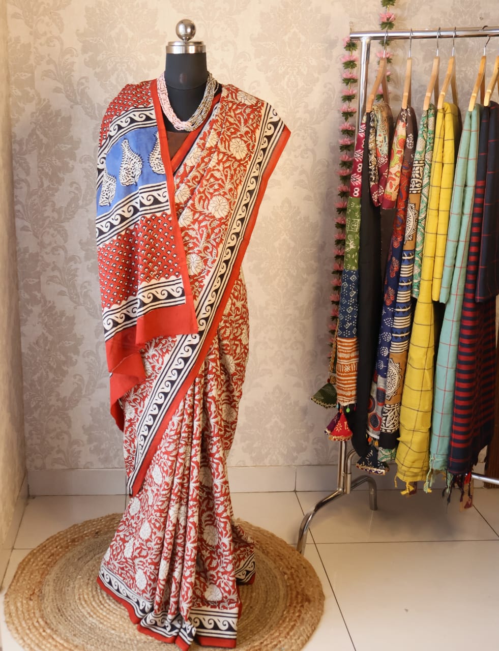Mulmul pure cotton Sarees block print with blouse. Lightweight, easy to drape . Comfortable all day .