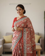 Mulmul pure cotton Sarees block print with blouse. Lightweight, easy to drape . Comfortable all day .