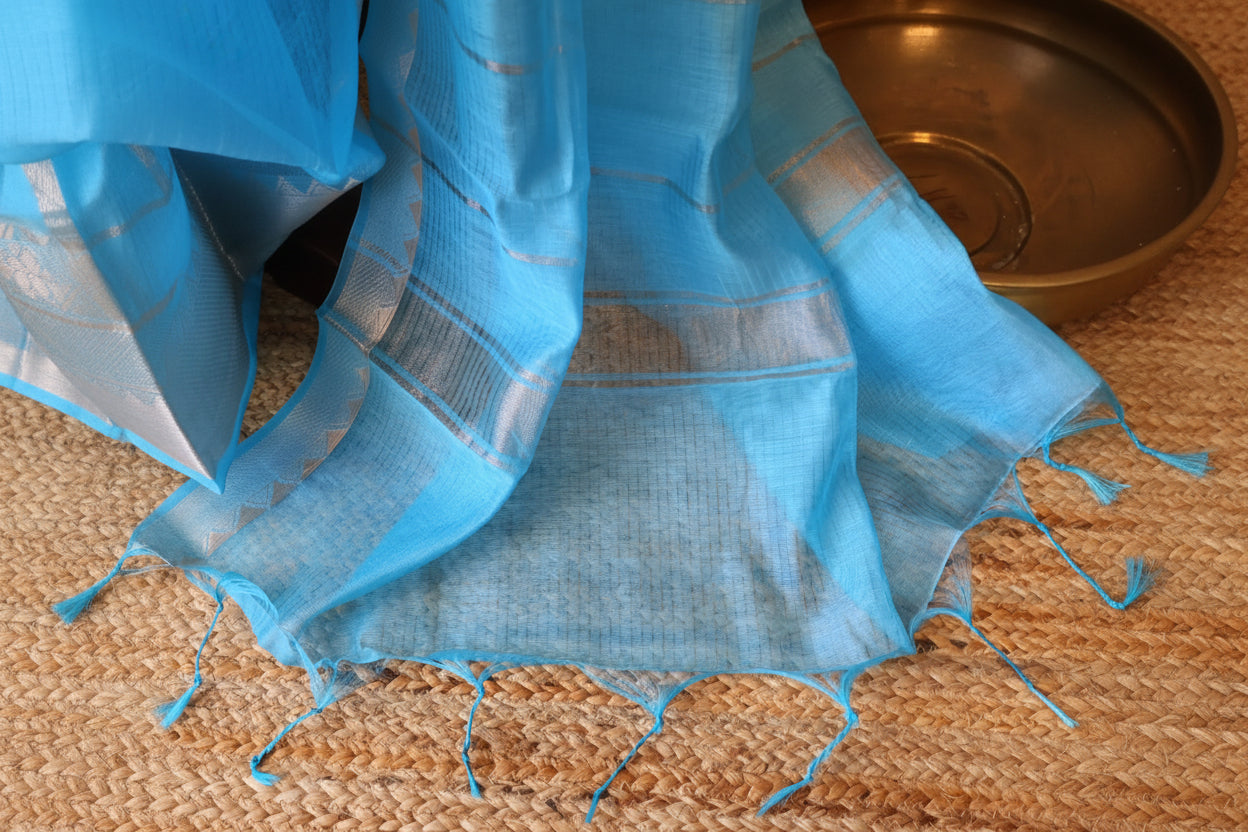 Soft Handloom Saree from Bengal with Zari with  blouse peace . Light weight easy to drape. Comfortable all day.