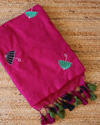 Khadi Cotton Handwoven Saree with Machine Embroidery with blouse. Light weight easy to drape. Comfortable all day.