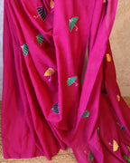 Khadi Cotton Handwoven Saree with Machine Embroidery with blouse. Light weight easy to drape. Comfortable all day.