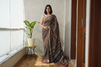 Pure Chanderi Silk Saree with Elegant blue  Prints and Zari Border – 100% Handloom Blouse Piece Included
