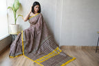 Pure Chanderi Silk Saree with Elegant blue  Prints and Zari Border – 100% Handloom .