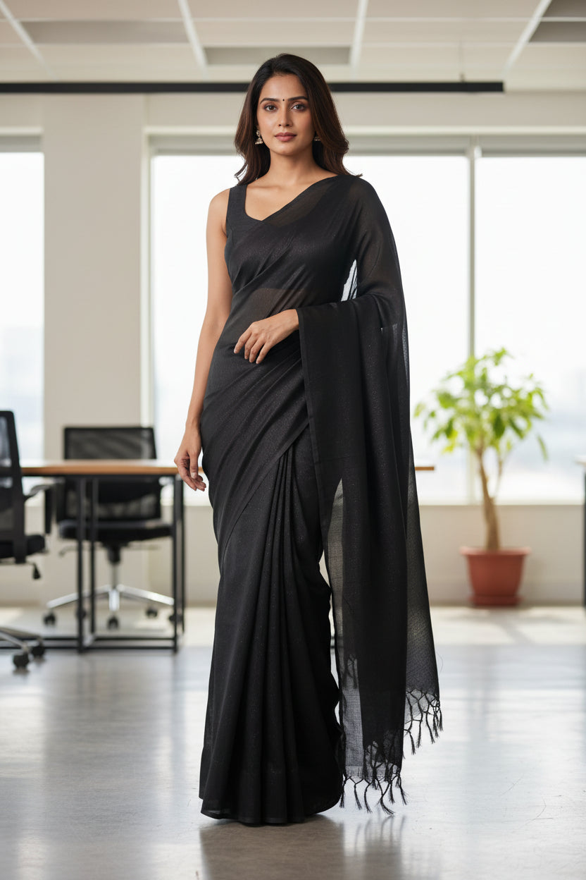 Handloom cotton Tissue Zari with blouse. Lightweight, comfortable all day. Easy to drape.