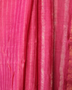 Maheshwari Handloom Pink  Saree with White Stripes and Silk Zari – 80% Silk, 20% Cotton (Cotton Silk) – Comes with Matching Blouse Piece