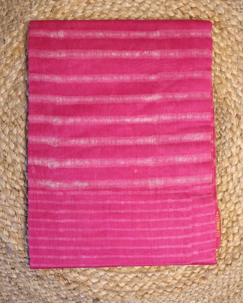 Maheshwari Handloom Pink  Saree with White Stripes and Silk Zari – 80% Silk, 20% Cotton (Cotton Silk) – Comes with Matching Blouse Piece