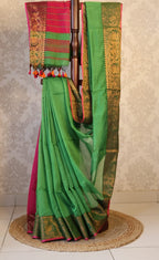 Handwoven Saree with Pure Zari cotton raw silk blend with blouse - Rajasthan. Lightweight, easy to drape . Comfortable all day .