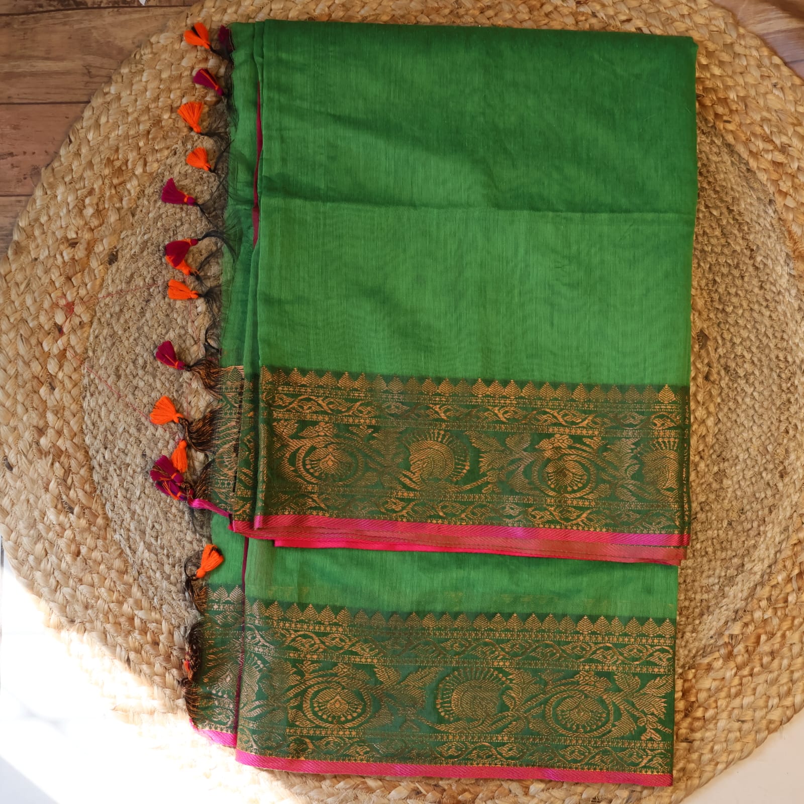 Handwoven Saree with Pure Zari cotton raw silk blend with blouse - Rajasthan. Lightweight, easy to drape . Comfortable all day .