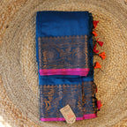 Handwoven Saree with Pure Zari cotton raw silk blend with blouse. Light weight easy to drape. Comfortable all day .