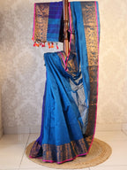 Handwoven Saree with Pure Zari cotton raw silk blend with blouse. Light weight easy to drape. Comfortable all day .