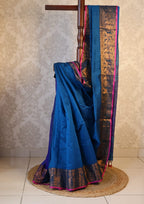 Handwoven Saree with Pure Zari cotton raw silk blend with blouse. Light weight easy to drape. Comfortable all day .