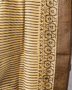 Magnificent off White/ Green/ Yellow  Maheshwari Handloom Saree with Silk Zari – 80% Silk, 20% Cotton (Cotton Silk) – Comes with Matching Blouse Piece.