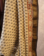 Cream Base & Black Designs Saree with Matching Blouse - 100% Pure Maheshwari Handloom Silk