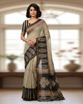 Off White Chanderi Silk Saree with Elegant White Prints and Zari Border – 100% Handloom silk | Blouse Piece Included