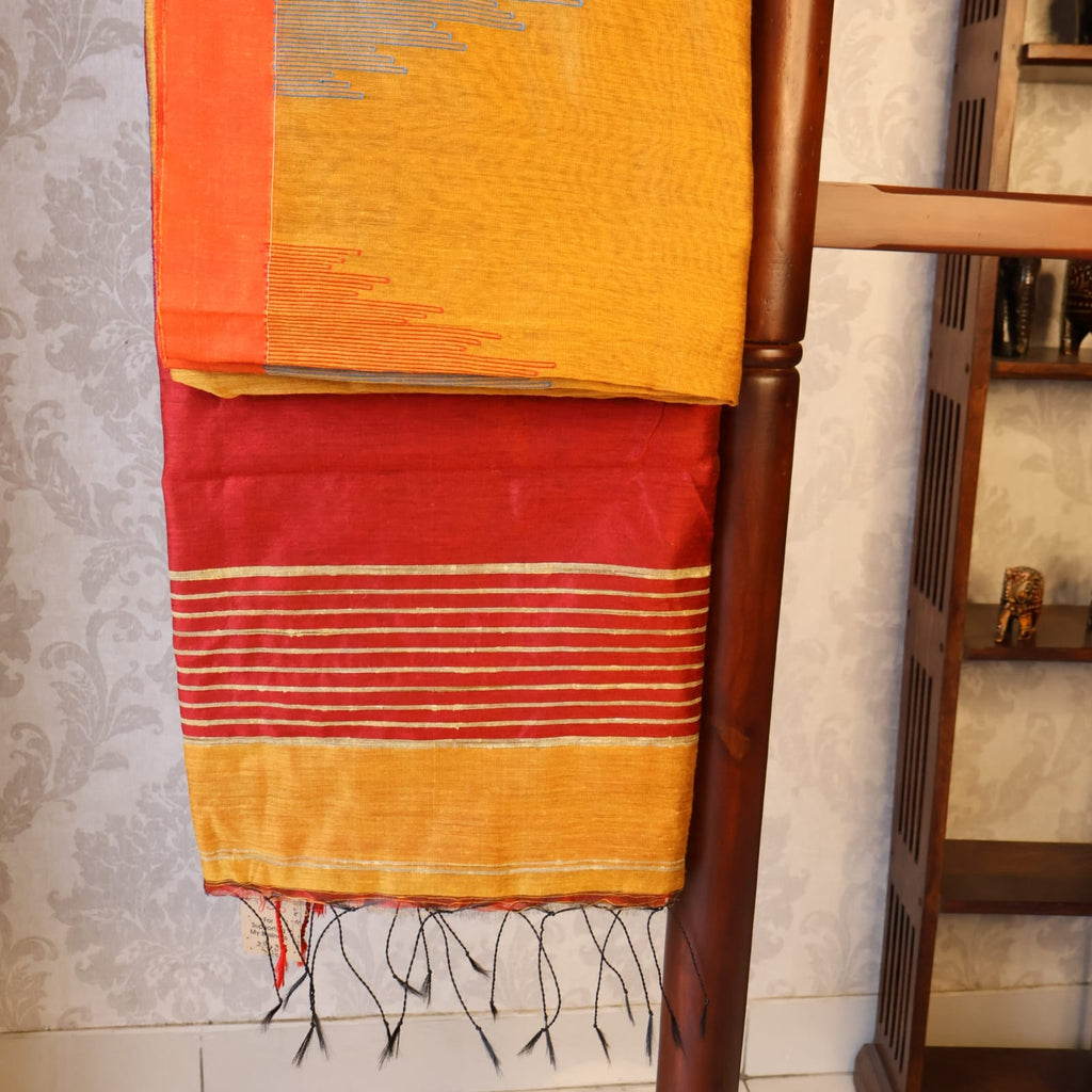 Handloom Cotton silk Temple weaving saree with blouse. Lightweight, comfortable all day. Easy to drape.