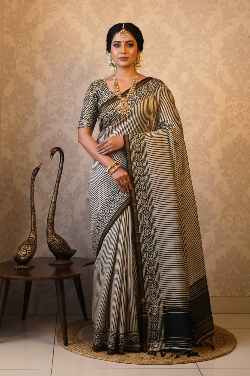 Authentic Chanderi handloom Silk Saree with blouse–  Lightweight, comfortable all day. Easy to drape.