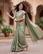 Handloom cotton Tissue Zari with blouse. Lightweight, comfortable all day. Easy to drape.