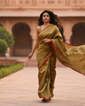 Handloom cotton Tissue Zari with blouse. Lightweight, comfortable all day. Easy to drape.