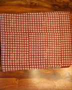 Classy Maheshwari Handloom Cream Saree with Brick red Cheques  and Silk Zari – 80% Silk, 20% Cotton (Cotton Silk) – Comes with Matching Blouse Piece