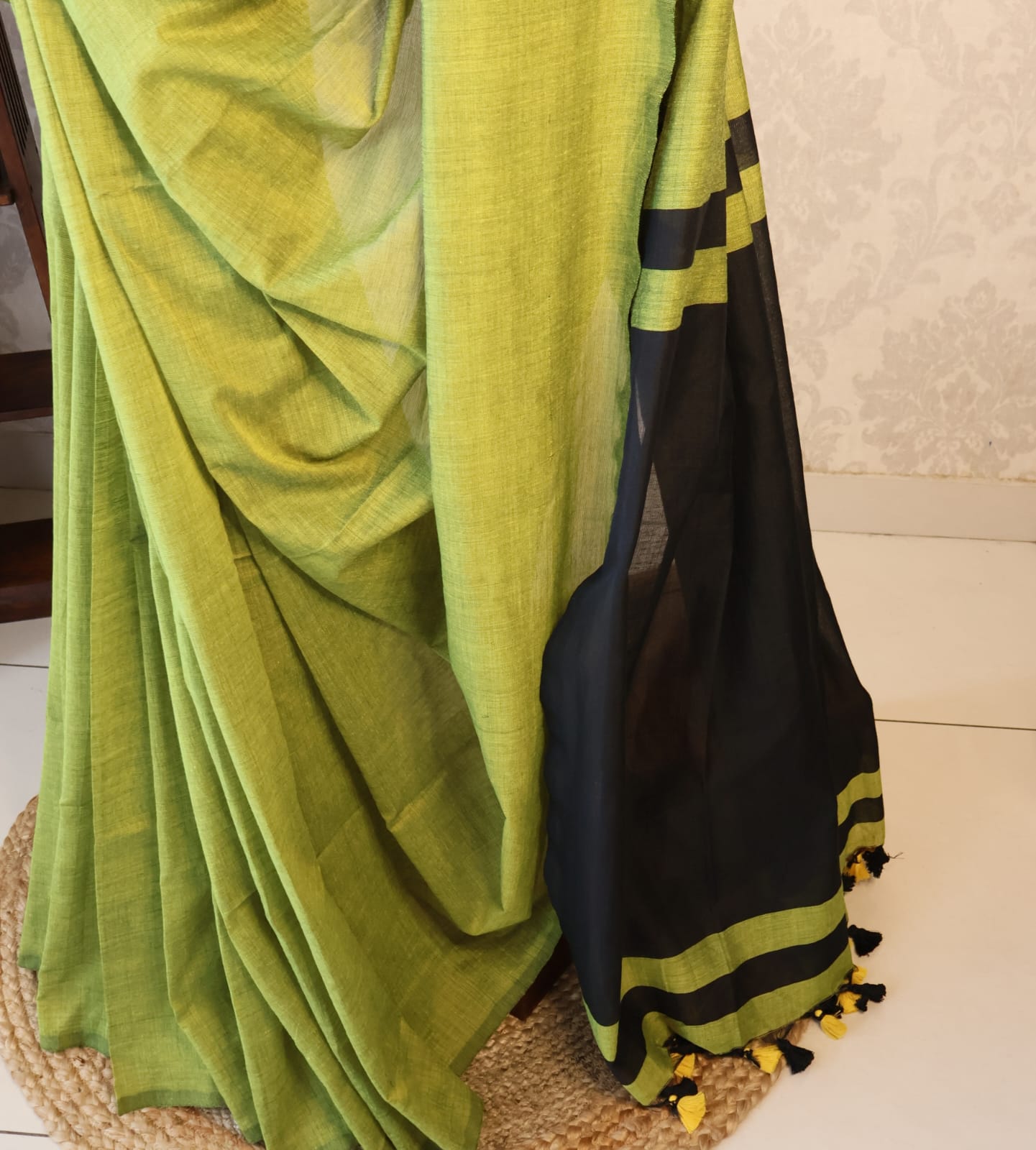 Formal Sarees with blouse & blend of fabric is 70% cotton, 30% acrylic. Lightweight Maheshwari and comfortable, easy to drape .Comfortable all day .
