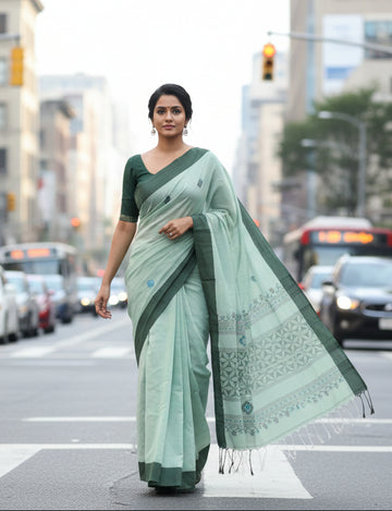 Pure Khadi Jamdani cotton Saree with blouse – Elegant, Professional & Handwoven, Light weight easy to drape. Comfortable all day .