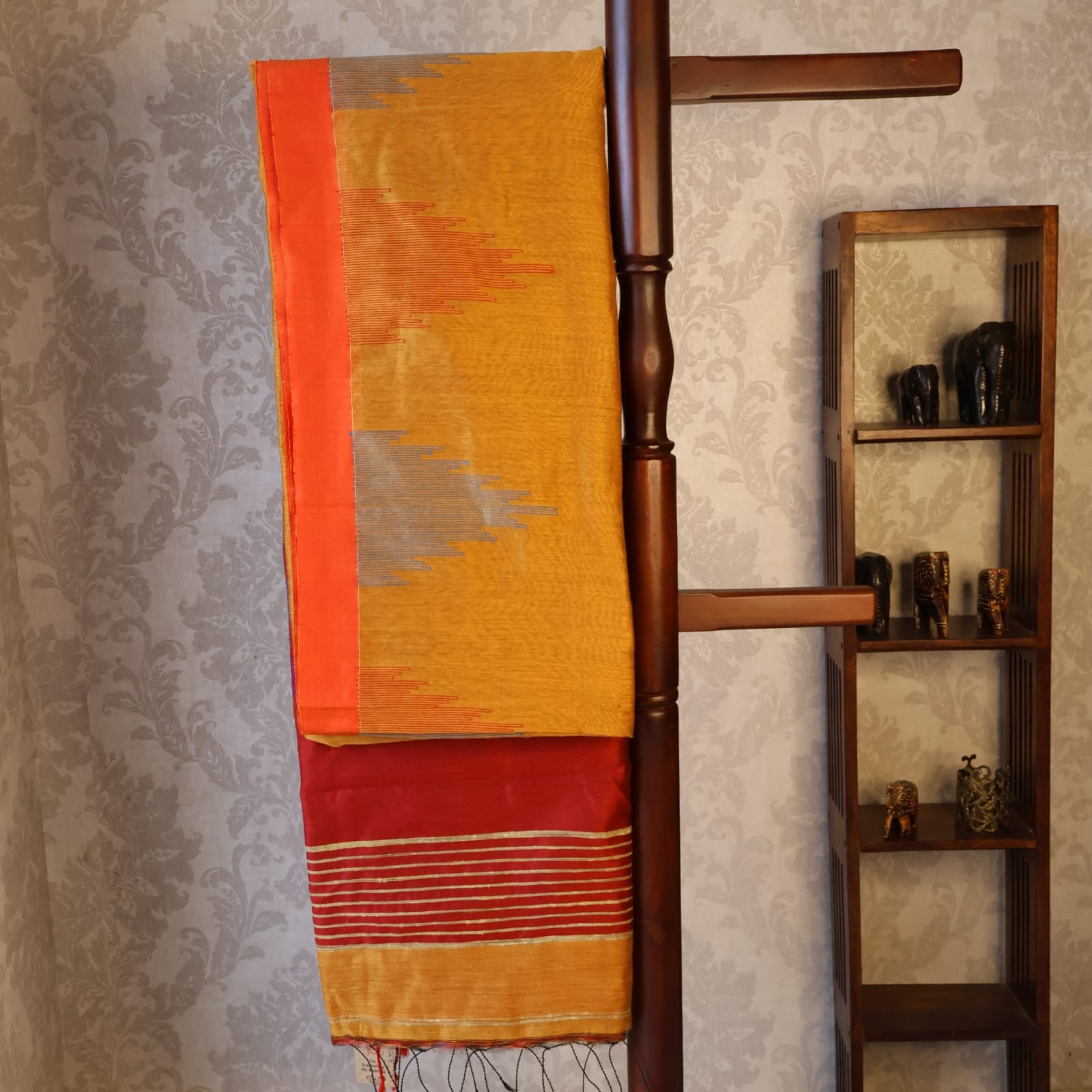 Handloom Cotton silk Temple weaving saree with blouse. Lightweight, comfortable all day. Easy to drape.