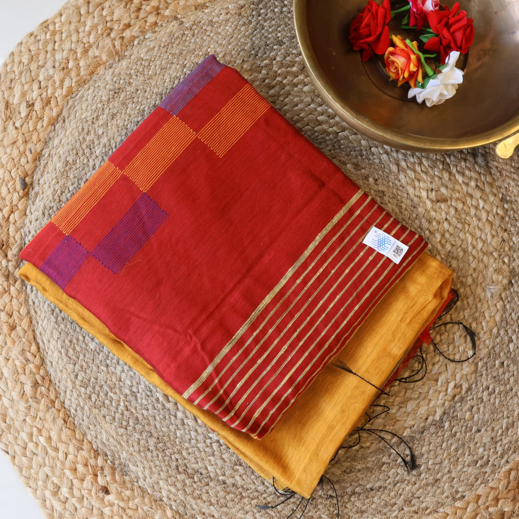 Handloom Cotton silk Temple weaving saree with blouse. Lightweight, comfortable all day. Easy to drape.