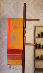 Handloom Cotton silk Temple weaving saree with blouse. Lightweight, comfortable all day. Easy to drape.